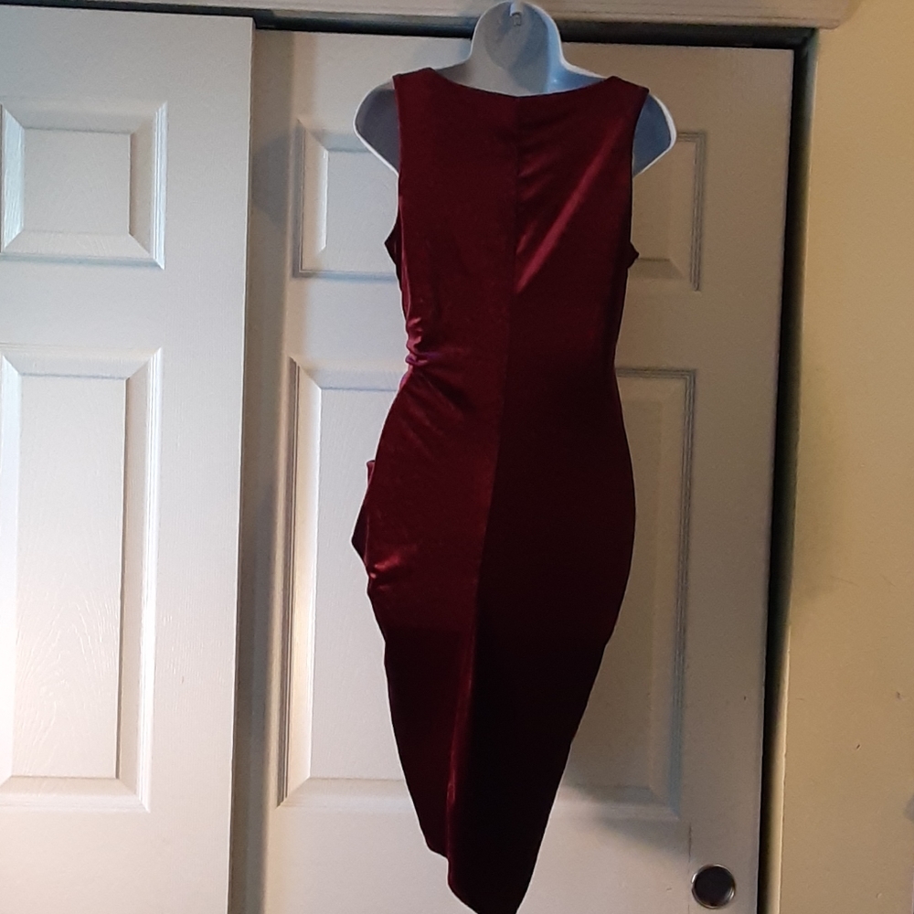 Venus Burgundy Velvet Asymmetrical Dress Medium Draped Knot Cocktail Party - Picture 8 of 12
